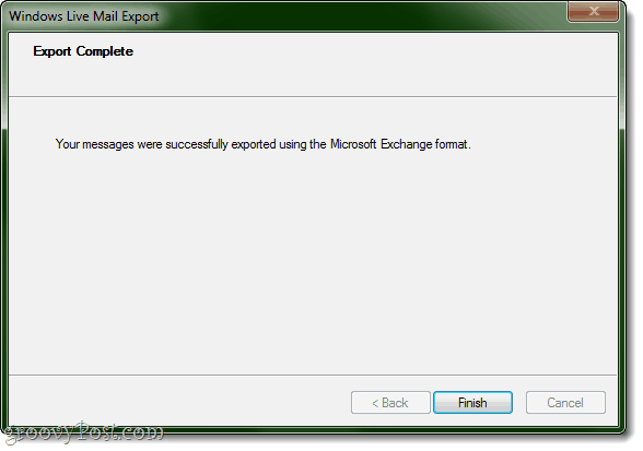 Exporteren naar Outlook vanuit Windows Live Mail voltooid!