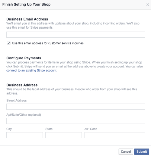 configureer Facebook-winkelzaken en betalingsgegevens