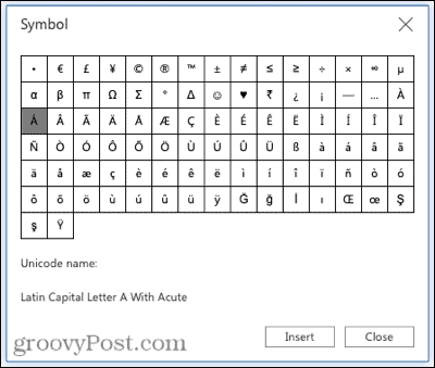 Symbolen voor accenttekens in Word op het web