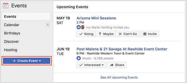 Maak een evenementknop op de Facebook-evenementenpagina