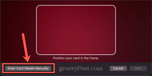 apple pay voer het kaartnummer handmatig in mac