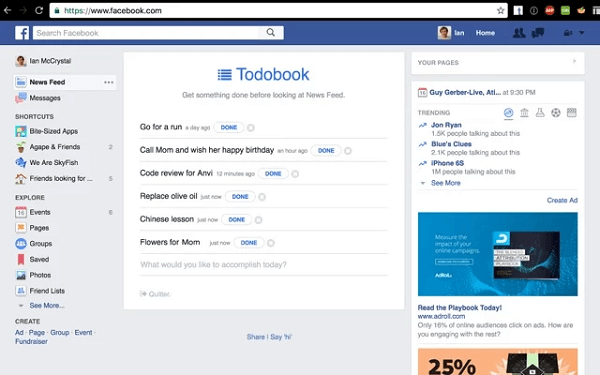 Todobook blokkeert uw Facebook-nieuwsfeed totdat u uw prioriteiten voor de dag hebt gedaan.