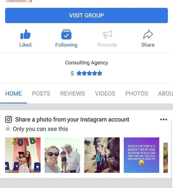 De mobiele app van Facebook stelt nu Instagram-foto's voor om op een pagina te delen.