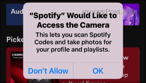 geef Spotify toegang tot de camera