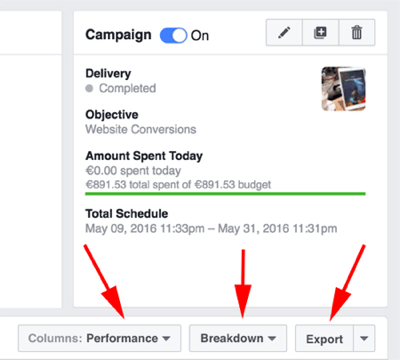 facebook ads manager export resultaten