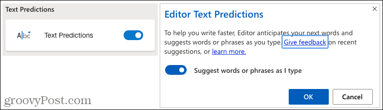 Tekstvoorspellingen van Microsoft Editor