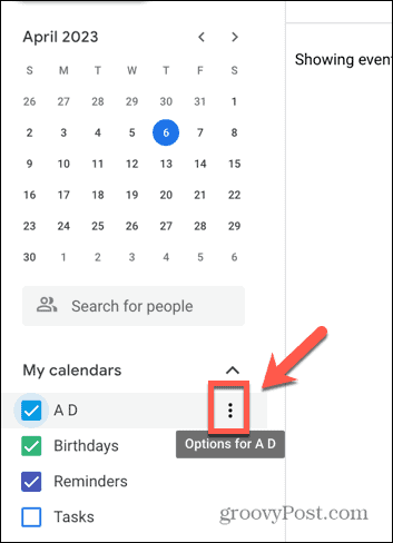 Screenshot van Google Agenda-pictogram met drie stippen