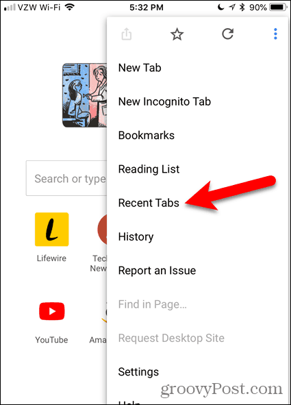 Tik op Recente tabbladen in Chrome voor iOS