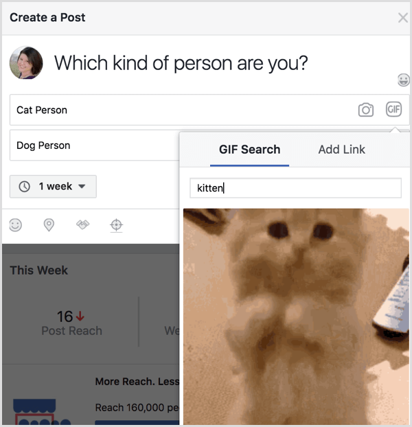 Facebook poll GIF-zoekopdracht