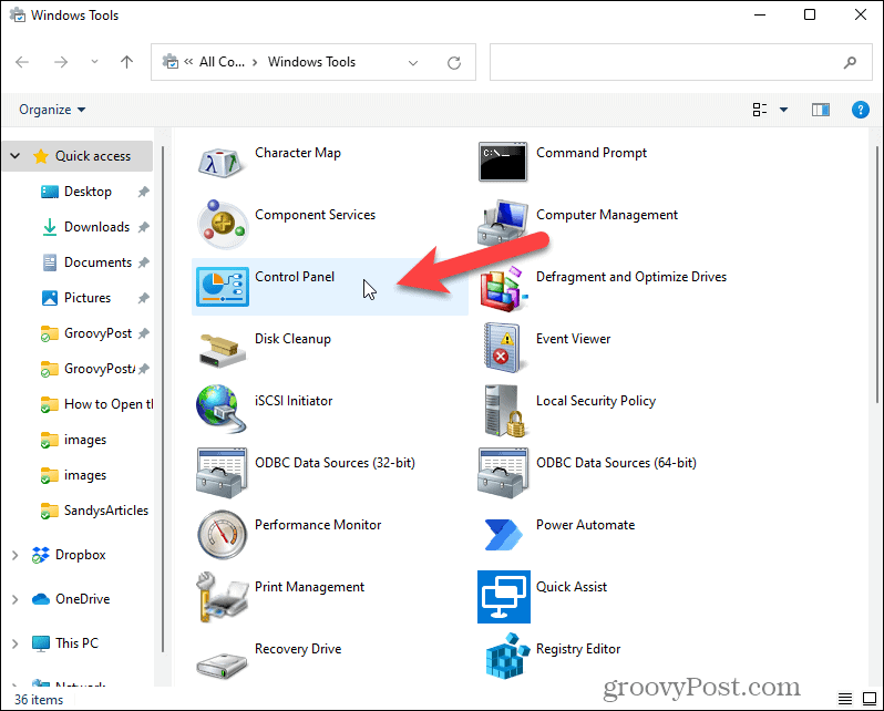 Open het Configuratiescherm in Windows Tools