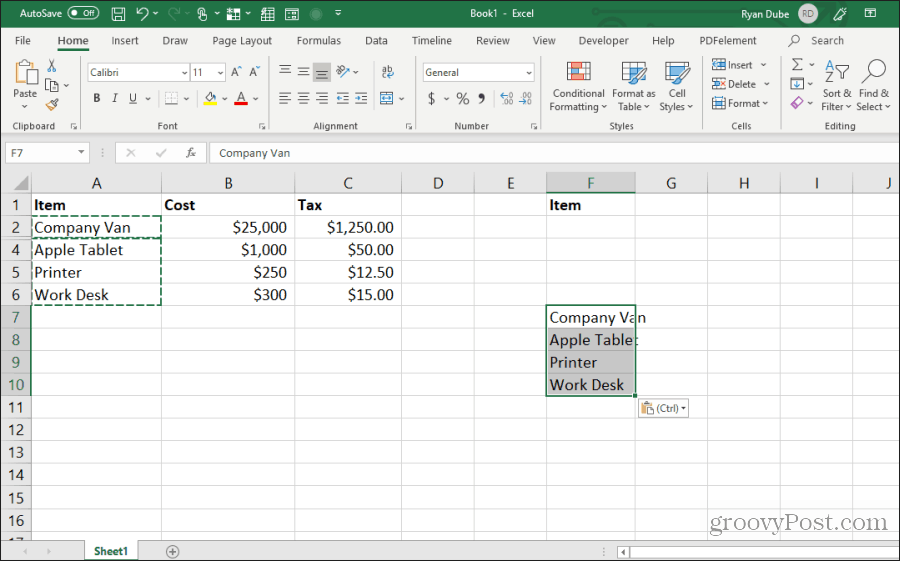 plakken van zichtbare cellen in Excel
