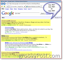 Afbeelding van Google-zoekresultaten voor Windows Live Writer
