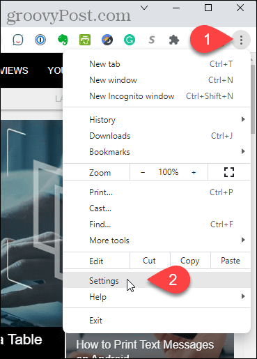 Selecteer Instellingen in het Chrome-menu