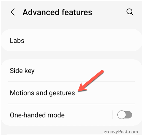 Android-menu voor bewegingen en gebaren