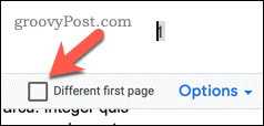Google Docs Verschillende optie voor eerste pagina