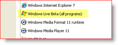 Configuratiescherm, Windows XP, geïnstalleerde apps, Windows Live Beta (alle programma's)