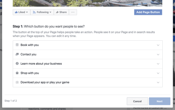 Stap 1 om de call-to-action-knop van uw Facebook-bedrijfspagina te maken.