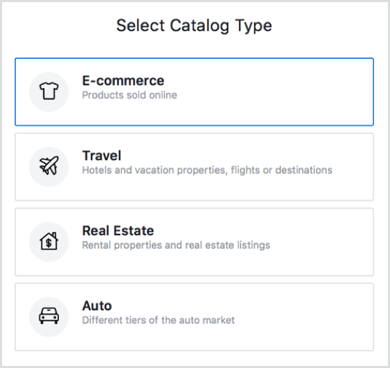Selecteer een catalogustype in Shopify.