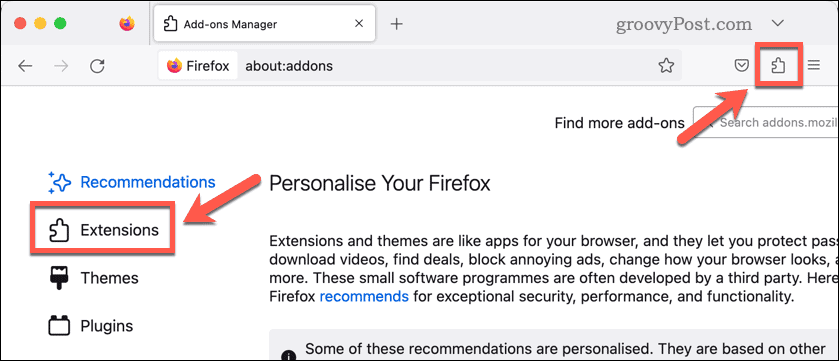 Open Firefox-extensies