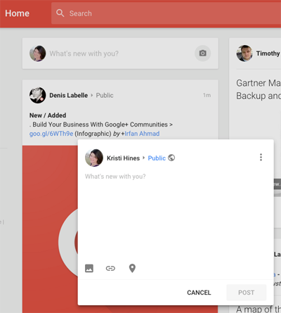 nieuwe google plus updatebox