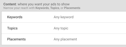 Hoe u een YouTube-advertentiecampagne opzet, stap 30, stelt u zoekwoorden, onderwerpen en plaatsingsopties in