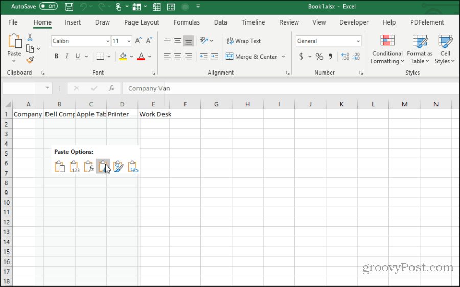 plakken met transponeren in Excel