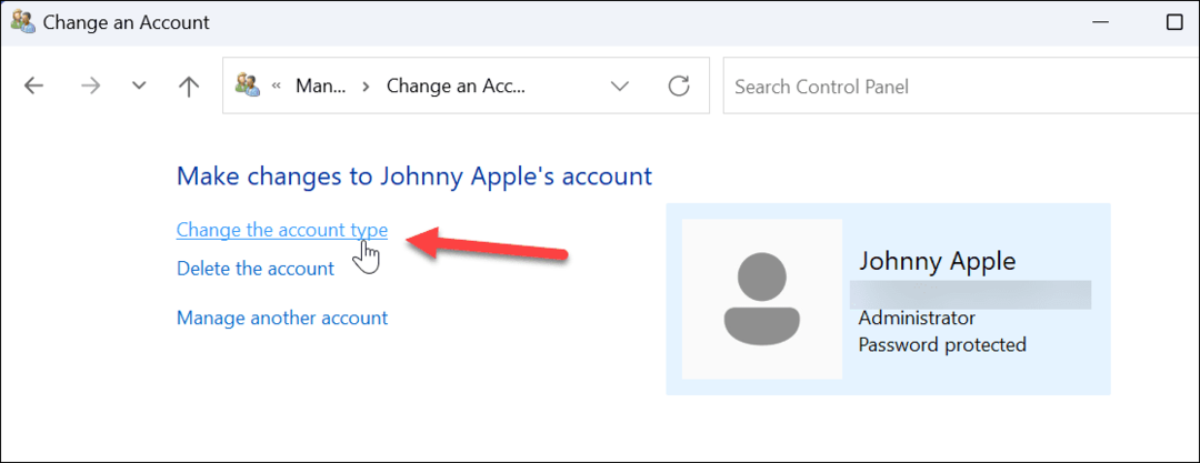 Accounttype wijzigen op Windows 11