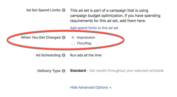 Facebook ThruPlay Optimization-kosten.