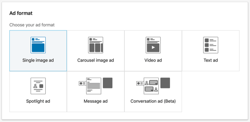 De optie voor advertentie-indeling voor één afbeelding van LinkedIn is geselecteerd