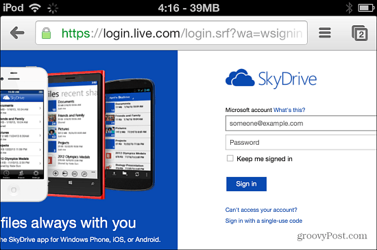 Inloggen op SkyDrive