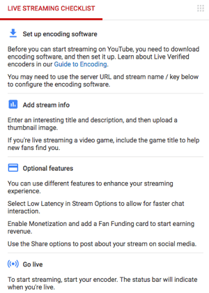 checklist voor livestreaming van youtube