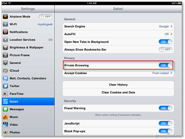 Apple iOS 5: Safari Private Browsing inschakelen