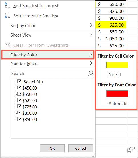 Filter op kleur in Excel