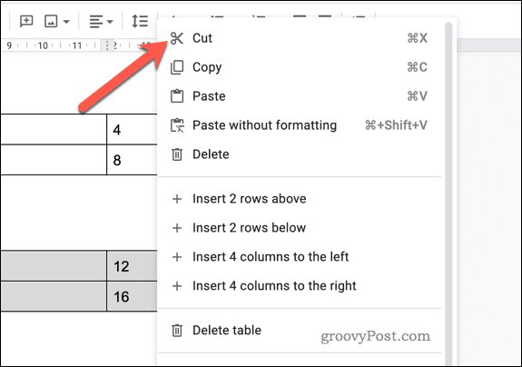 Knip tabelgegevens in Google Docs
