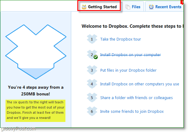 Screenshot van Dropbox - hoe u 250mb extra snel kunt krijgen