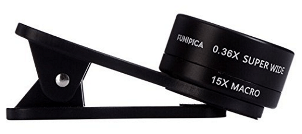 Clip de FUNIPICA over de cameralens van uw computer of mobiele apparaat om een ​​bredere lens te krijgen.