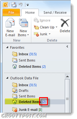 Outlook 2010 map met verwijderde items