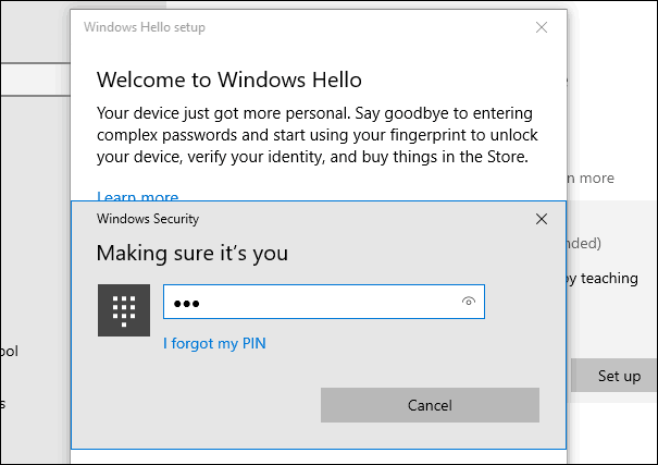 2 PIN Windows Hallo vingerafdruk