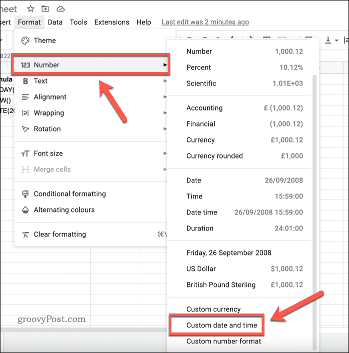 Stel aangepaste datum- en tijdnotatie in Google Spreadsheets in