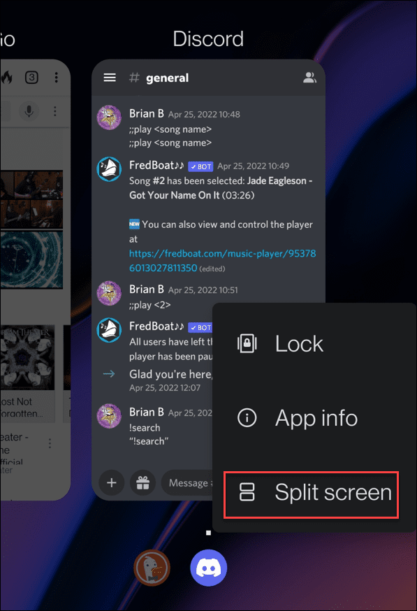 Optie voor gesplitst scherm