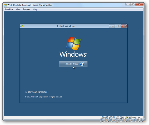 VirtualBox Windows 8 installeer nu box