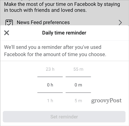 Uw tijd op Facebook ingesteld herinnering