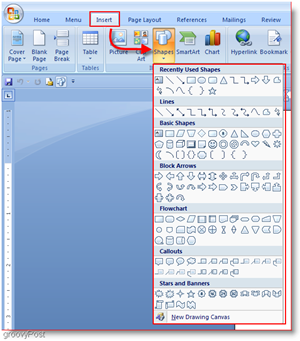 Vormen invoegen in Word 2007