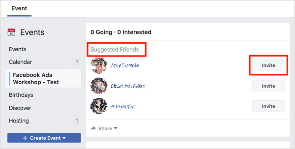 Facebook zal als eerste optie mensen voorstellen om uit te nodigen wie je vrienden zijn die de hostpagina ook leuk vinden.