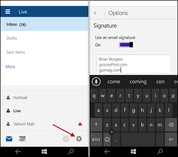 Windows 10 Mobile: wijzig de handtekening in Outlook Mail