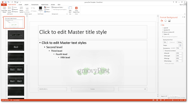 Office 2013-sjabloon Maken Aangepast ontwerp maken POTX Aanpassen Dia-zelfstudie Tutorial Verschillende achtergronden Achtergrond