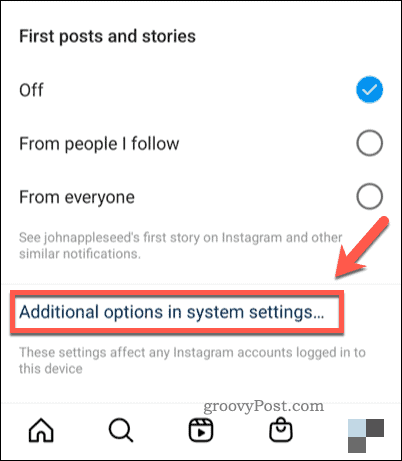 Open systeeminstellingen voor meldingen op Instagram
