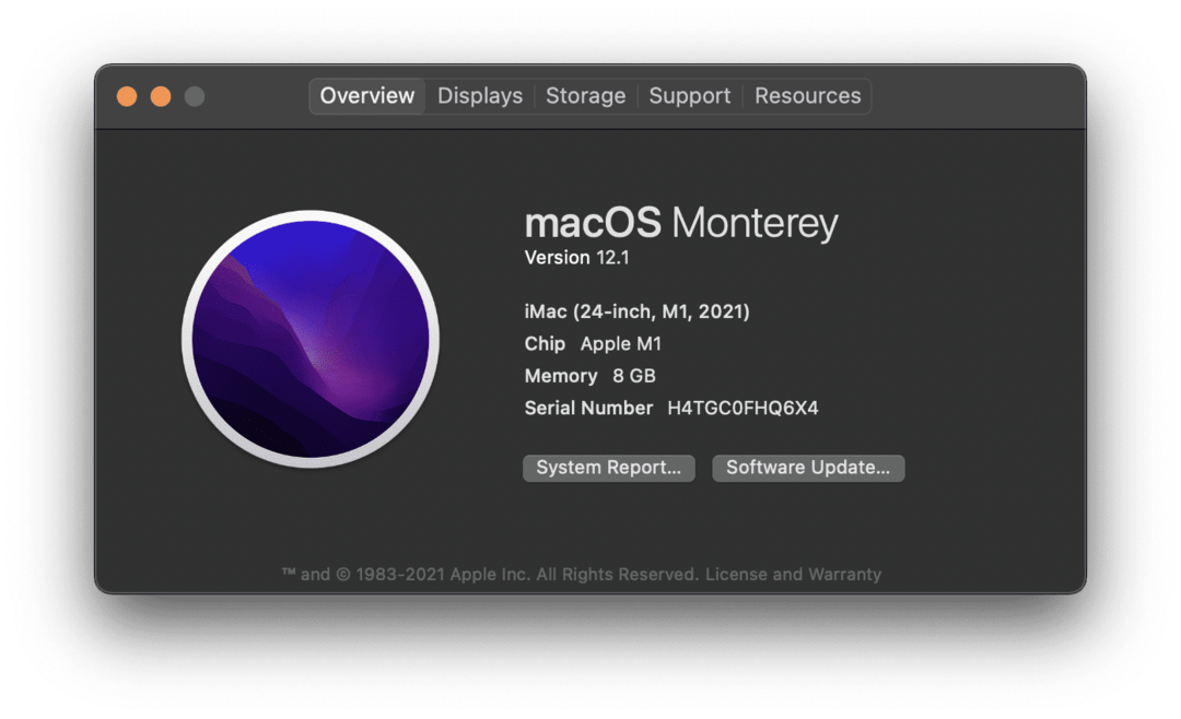De pagina Over deze Mac op een M1 iMac