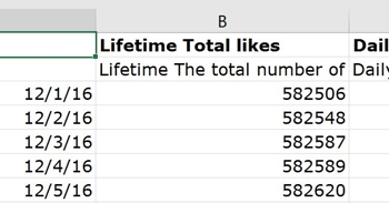 Deze kolom toont het totale aantal likes voor je Facebook-pagina.