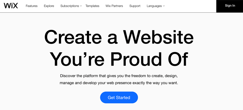 Wix.com kop 'Maak een website waar je trots op bent'